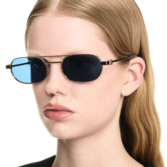 NEW OFF-WHITE OERI123 VAIDEN 7645 SUNGLASSES WOMEN OVAL GOLD BLUE